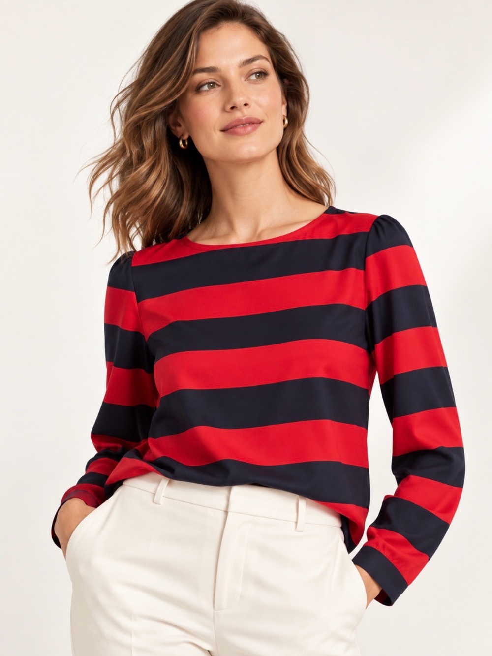 J. Crew Red and Navy Striped Short-Sleeve Tee